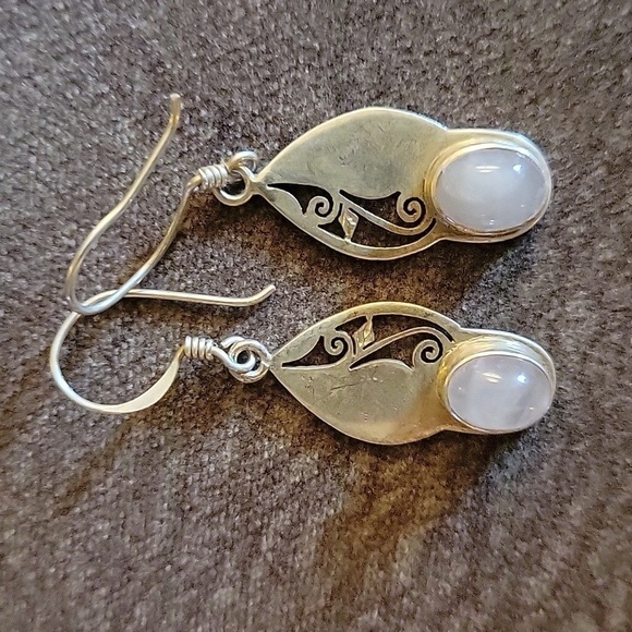 Sterling Silver Rose Quartz Dangle Hook Earrings - Picture 3 of 4